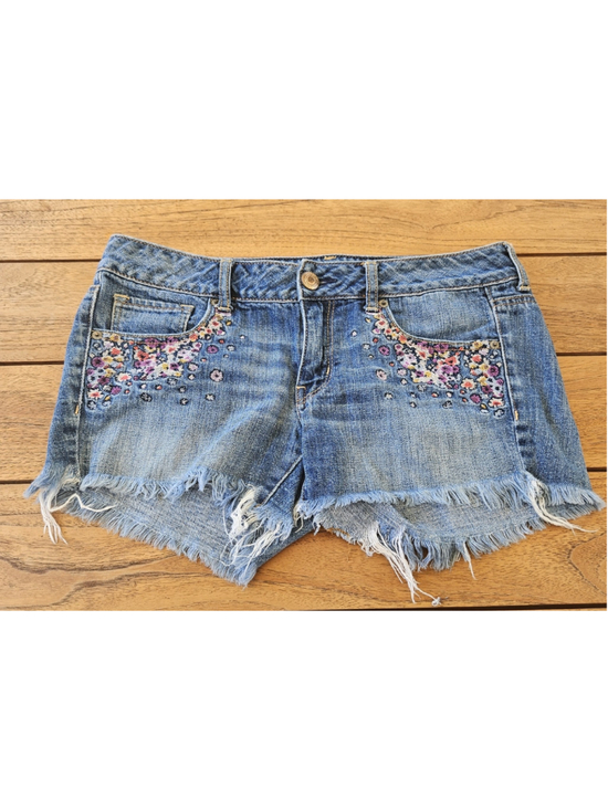 American Eagle Outfitters Pants - American Eagle Floral Embroidered Distressed Denim Cutoff Shorts Size 8